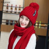 Wholesale Hats Scarves Gloves Sets Scarf Women Crochet Knitting Pompom Furry Harajuku Cute Korean Style Womens Winter Set High Quality Ladies Chic