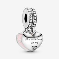 Wholesale Genuine Sterling Silver Mother Daughter Hearts Dangle Charms Fit pandora Original European Charm Bracelet Fashion Wedding Engagement Jewelry Accessories