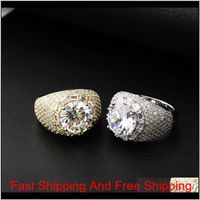 Wholesale Hip Hop Cubic Zirconia Ice Out Round Finger Ring For Men Women Bling Cz Rings Male Rapper Jewelry Gold Silver Size Ulfpd Cwl7A