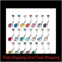 Wholesale New Stainless Steel Belly Button Rings Navel Rings Crystal Rhinestone Body Piercing Bars Jewlery For Women S Bikini Fashion Jewelry C Bolys