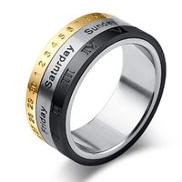 Wholesale new arrivals three color calendar week roman digital stainless steel creative rotate time rings for women men jewelry