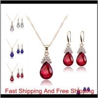 Wholesale Crystal Diamond Water Drop Necklace Earrings Jewelry Sets Gold Chain Necklace For Women Fashion Wedding Jewelry Sets Will And Sandy Xb Dsxkf