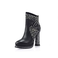Wholesale Boots Euro Sexy Printed Super High Heel Womens Rivet Punk Shoes Buckle Top Brand Genuine Leather Party Footwear