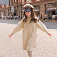 Wholesale Girl s Dresses Children Kids Girls Clothes Green White WInter Knitted Teen Long Sleeve Sweater Years