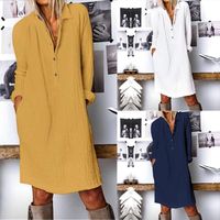 Wholesale Casual Dresses Women s Shift Dress Knee Length Long Sleeve Solid Color Button Spring Summer Shirt Collar Chic Modern Loose