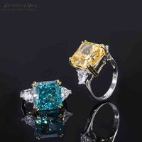 Wholesale Serenity Day Sterling Silver MM Citrine High Carbon Diamond Gemstone Wedding Engagement Ring Luxury Fine Jewelry