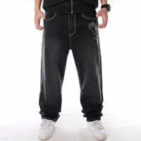Wholesale Men s Jeans Trendy Hip hop HIPHOP Clothing Washed Loose Skateboard Pants Plus Fat Size