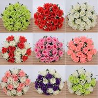 Wholesale 18 Heads Artificial Rose Bouquet Wedding Bride Hand Holding Flower Bouquet Valentine Day Wedding Party Home Floral Decoration RRF12666