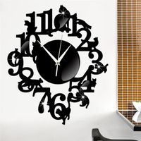 Wholesale Wall Clocks Creative Cartoon Mirror Stickers Clock Black Cat Animal D DIY Number Stitching Reloj Pared Living Room Home Decor Modern