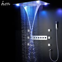 Wholesale hm Functions Shower Set Modern Luxury European Style Large SUS304 Thermostatic Mixer Waterfall Rainfall Bathroom Led Ceiling