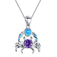 Wholesale Pendant Necklaces Bohemian Ethnic Style Purple Round Crystal Crab Animal Necklace Women Blue Opal Chain Boho Jewelry