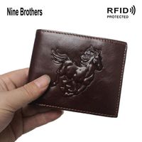 Wholesale Wallets Emboss D Horse Cowhide Leather Men s Wallet RFID Anti Theft Genuine Purse For Men Male Card Holder Small Mini Walet Bag