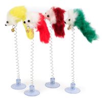 Wholesale Cat Toys Interactive Toy With Sucker Spring Feather Plush Mouse Funny Pet FQ ing
