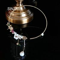 Wholesale SINZRY creative handmade natural freshwater pearl flower tassel chokers necklace band for Women party costume jewelry Gift