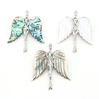 Wholesale Pins Brooches Natural Shell Alloy Metal Pendant Brooch Angel Shape Wing White Black Abalone Accented Charms For Jewelry Making Ornament