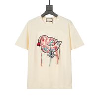 Wholesale 2021 Europe Paris latest fashion embroidery bird letter printing all match women s T shirt casual cotton sports men s beige white T shirt