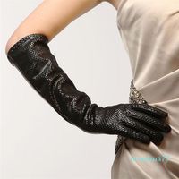 Wholesale Five Fingers Gloves Fashion Snakeskin Pattern Brand Genuine Leather Black Women Sheepskin Winter Finger Driving Glove L041NN