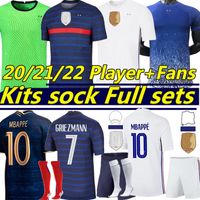 Wholesale Euro cup BENZEMA MBAPPE soccer jerseys fans player version GRIEZMANN POGBA football shirts FEKIR PAVARD GK training Kits sock Full sets