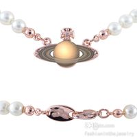 Wholesale Fashion Designer necklace Jewelry Choker Luxury party brown Rose Gold Platinum Saturn Baroque Pearl Pendant white beaded necklaces for women layered chain
