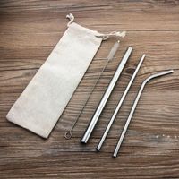 Wholesale Metal Reusable Stainless Steel Straws Straight Bent Drinking Straw With Case Cleaning Brush Set Party Bar accessory FWB12628