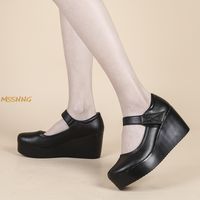Wholesale Dress Shoes Spring Women Platform Wedge High Heels Women s Pumps Black Mary Janes Ladies Ankle Strap Leather