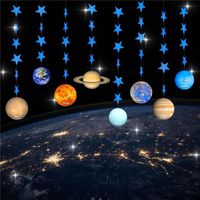 Wholesale Party Decoration Blue Star Planet Garland Galactic Themed Outer Space Banner Flag Galaxy Solar System Birthday Room