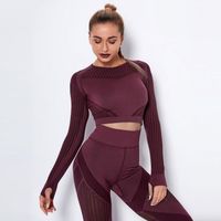 Wholesale women Tracksuits yoga set long sleeve crop top shirts stretchy rib leggings gym sets piece fitness clothing sports suits J6B3