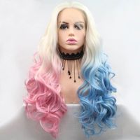 Wholesale Synthetic Wigs M H Rainbow Pink Blue White Mixed Multicolor Long Body Wave Hair Lace Frontal Halloween Cosplay