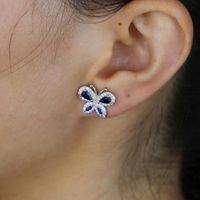 Wholesale Stud Mini Cute White Blue Butterfly Earring Jewelry With Bling Cz Pave Women Lady Wedding Animals