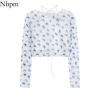 Wholesale Nbpm Women s Clothing White Purple Two Piece Suit T Shirts Net Yarn Crop Top See Through The Tops Korean Fashion Tee Shirt