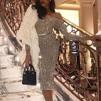 Wholesale Vestidos Elegant Party Night Club Evening Dinner Bodycon Dresses For Women Sexy Long Sleeve Solid Sequin Ladies Luxury Dress