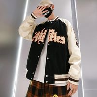 Wholesale Men s Jackets Hip Hop Furry Bone Patchwork Color Block Mens Harajuku Streetwear Bomber Jacket Men Baseball Coats Unisex Women