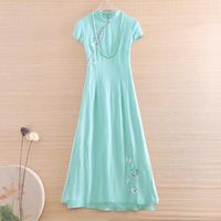 Wholesale Ethnic Clothing Hi end Summer Women Ao Dai Cheongsam Dress Embroidery Butterfly Slim Elegant Lady Chinese Style A line Party Qiapo S XXL