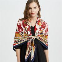 Wholesale Scarves Top Quality Silk Scarf For Women Chinese Style Zodiac Print Pashmina Big Size Shawl Square Bandana Floral Kerchief Beach
