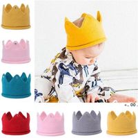 Wholesale Baby Hat Girls Crown Knitted Cap Toddler Empty Top Hats Newborn Design Yarn Bonnet Children Soft Solid Beanies EWF12122