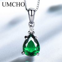 Wholesale Women for UMCHO Necklace Fashion Pendant WaterDrop Sterling Silver Nano Emerald Zircon Chain Anniversary Necklace With Chain Q0531