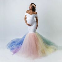 Wholesale Rainbow Tutu Dresses Maternity Pography Props Pregnancy Fishtail For Po Shoot Maxi