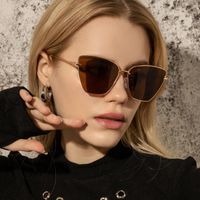 Wholesale Sunglasses Vintage Metal Cat Eye Women Fashion Big Frame Brown Sun Glasses Female Show Shades UV400