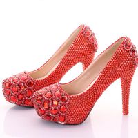 Wholesale Dress Shoes Red Wedding Diamond Platform High Heels Nightclub Stage Party Bridal Graduation Prom Pumps Pink