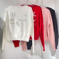 Wholesale 2021ss high quality women kintted cc sweater long sleeve red white hoodie fall girls wool knit hoodies pearl logo crewneck knit shirt super elastic fashion womens
