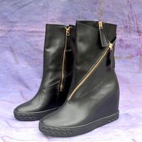 Wholesale Boots Sexy Height Increasing CM Black White Wedge Motorcycle Women Spring Autumn Rubber Sole Ankle