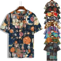 Wholesale Ethnic Clothing African Round Neck Cotton Shirt For Men South Africa Dashiki color High Quality Linen Embroidered Short sleeved