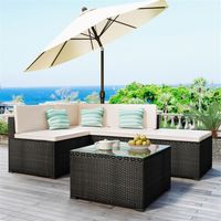 Wholesale US STOCK GO Piece Patio Rattan PE Wicker Furniture Sofa Set with Sofa chairs Corner chair ottoman and glass coffee table Sectional Seating a07