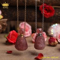Wholesale Natural Strawberry Quartz Gold Silvery Perfume Bottle Pendant Necklace For Women Crystal Essential Oil Diffuser Bottle Jewelry