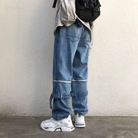 Wholesale PrivathinkerIns Men s Casual Oversize Zipper Jeans Girls Straight Long Denim Pants Korean Streetwear Male Jeans Hip Hop