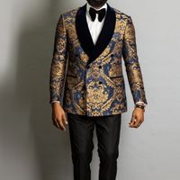 Wholesale New Elegant Costume Homme Shawl Lapel Black Jacquard Dinner Party Groom Wear Wedding Suits For Men Prom Tuxedo Blazer Custom Made