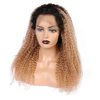 Wholesale 1b ombre kinky curly human hair wigs for black women African American honey blonde Afro curly lace front wig