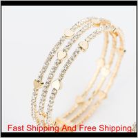Wholesale New Fashion Elegant Women Bangle Row Wristband Bracelet Crystal Cuff Bling Lady Gift Bracelets Bangles B020 Kyvsf Opyqg