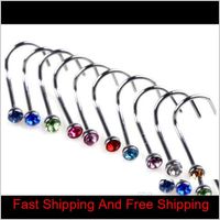 Wholesale Titanium Steel Crystal Nose Stude Nose Rings Body Art Piercing Jewelry Sq0Cc Befls