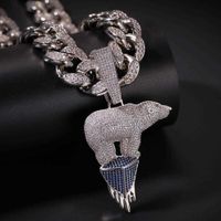 Wholesale Hip Hop Full AAA CZ Stone Paved Bling Ice Out Animal Polar Bear Pendants Necklace for Men Rapper Jewelry Gold Silver Color
